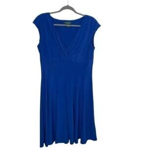 Lauren Ralph Lauren Women's Plus Size 14 Blue Short Sleeve V-Neck Causal Dress